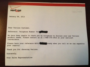 Verizon customer service letter